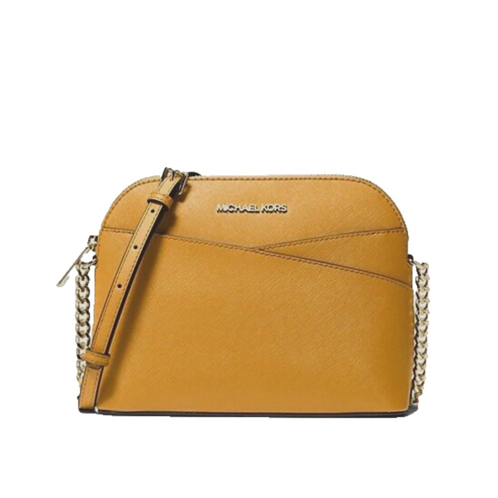 New Michael Kors Jet Set Travel Medium Dome Crossbody Leather Golden Rod